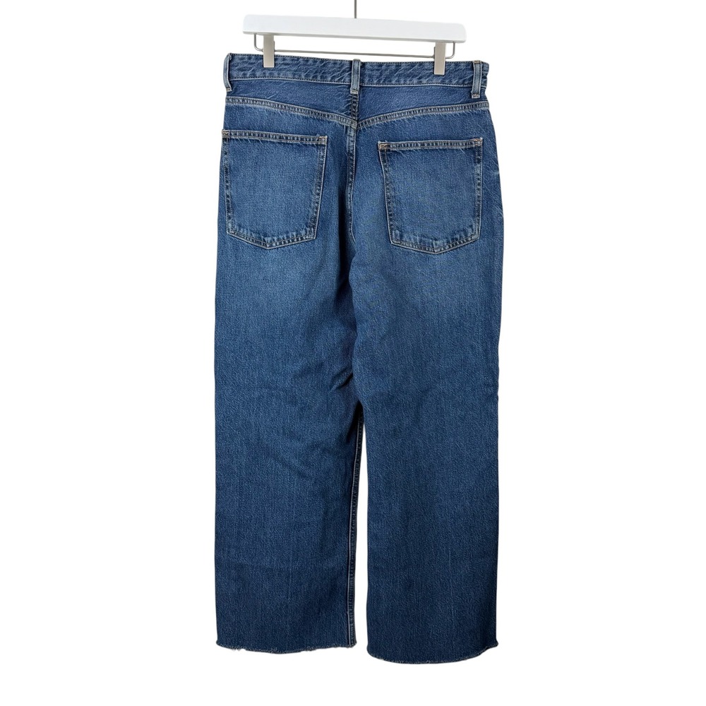 Zara High Waisted Wide Leg Jeans Medium Wash Raw Hem Size 12 - Picture 4 of 4